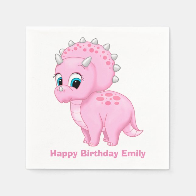 Cute Baby Pink Triceratops Dinosaur Paper Napkins (Front)