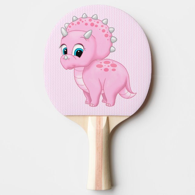 Cute Baby Pink Triceratops Dinosaur Ping Pong Paddle (Front)