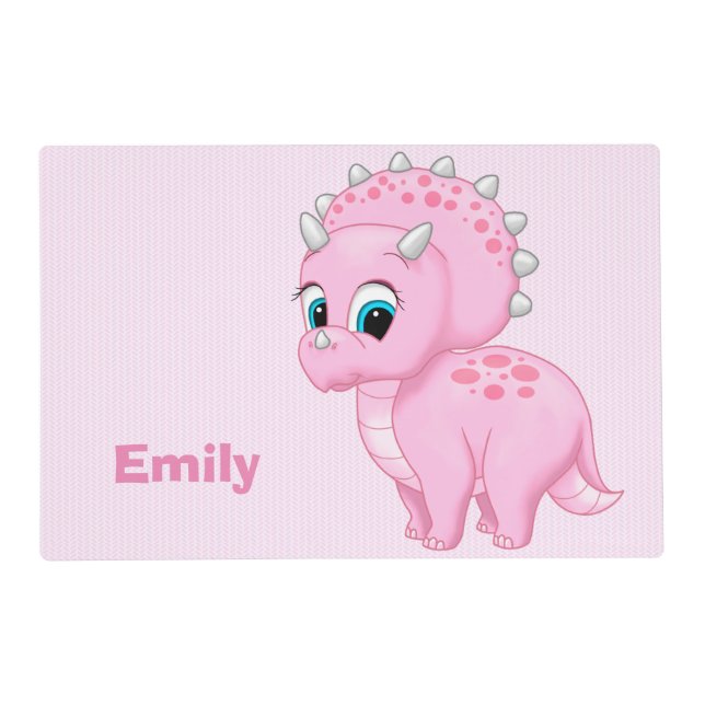 Cute Baby Pink Triceratops Dinosaur Placemat (Front)