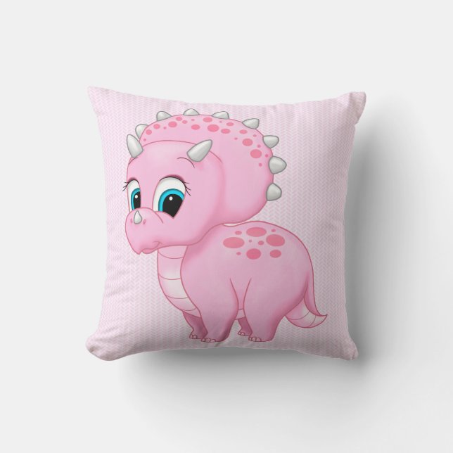 Cute Baby Pink Triceratops Dinosaur Throw Pillow (Front)