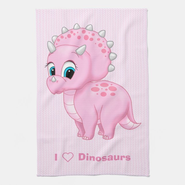 Cute Baby Pink Triceratops Dinosaur Towel (Vertical)
