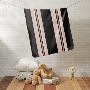Cute Baby Pink & White Gold Black Stripe Blanket