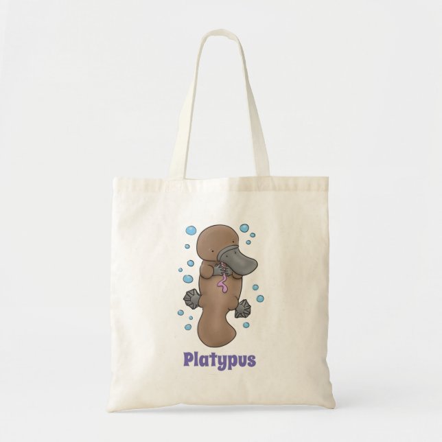 Cute baby platypus cartoon illustration tote bag (Front)