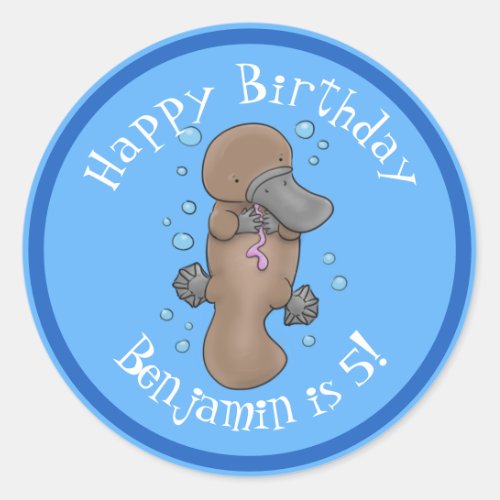 Cute baby platypus personalized cartoon birthday classic round sticker