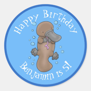 Cute baby platypus personalized cartoon birthday classic round sticker