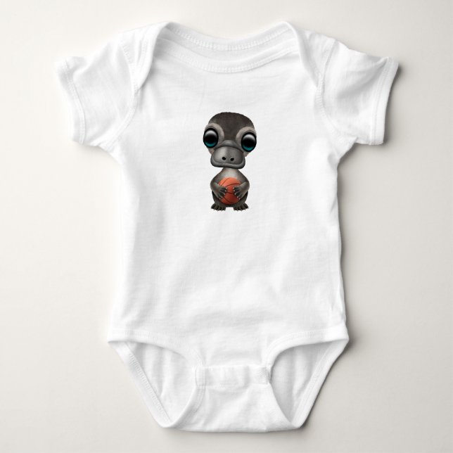 Cute Baby Platypus Playing With Basketball Baby Bodysuit (Front)