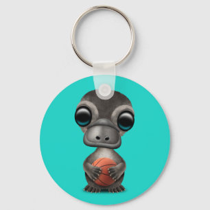 Cute Baby Platypus Playing With Basketball Keychain