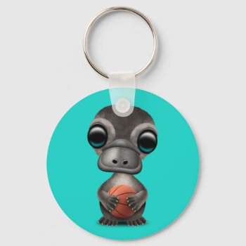 Cute Baby Platypus Playing With Basketball Keychain by crazycreatures at Zazzle
