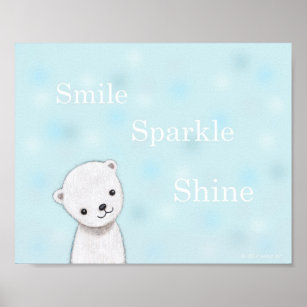Cute Baby Polar Bear Nursery Art Poster Pastel