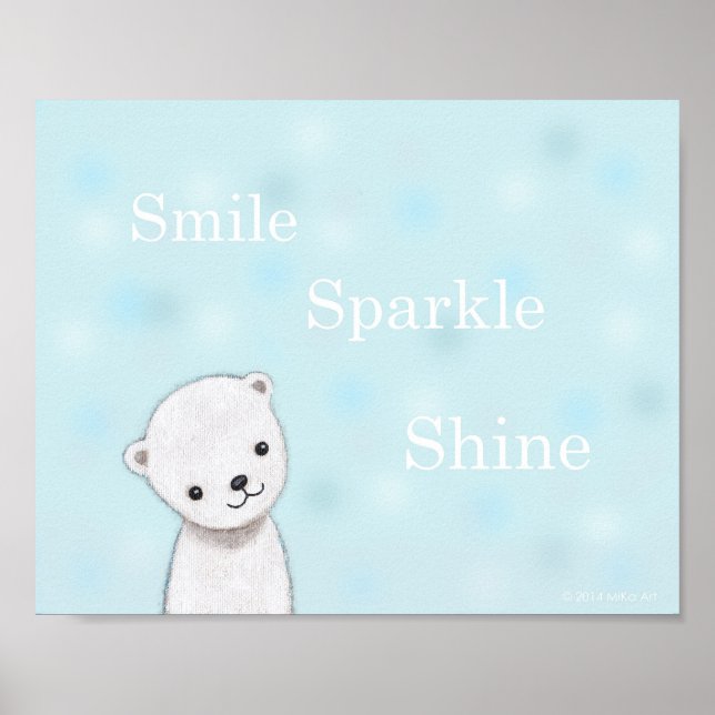 Cute Baby Polar Bear Nursery Art Poster Pastel (Front)