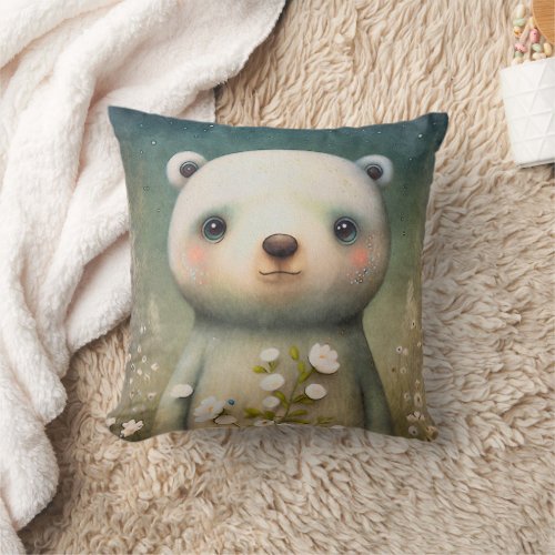 Cute Baby Polar Bear Painting Throw Pillow