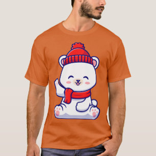 Cute Baby Polar Bear Winter Wearing Scarf Waving H T-Shirt