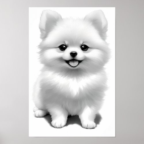 Cute Baby Pomeranian Puppy Dog Drawing Poster