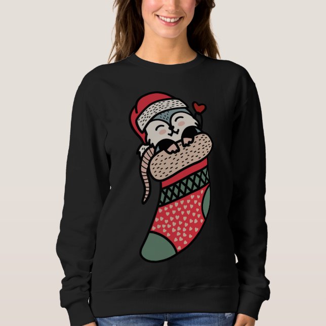 Cute Baby Possum In Christmas Sock Xmas Pajama Sweatshirt (Front)