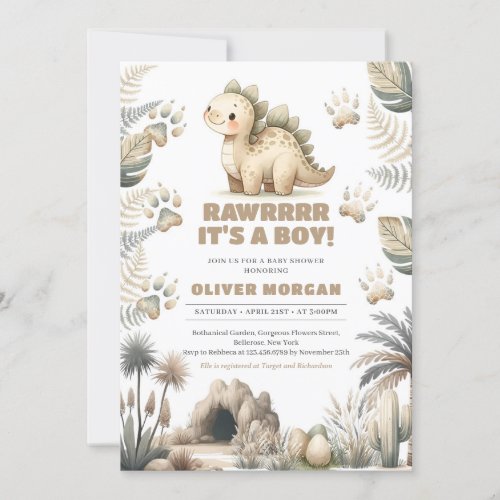 Cute baby  prehistoric dinosaur gender neutral invitation