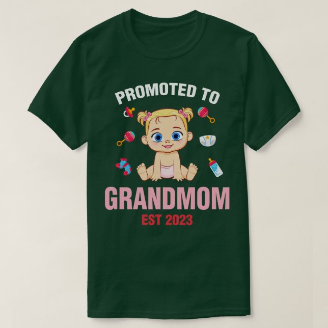 Cute Baby Promoted To Grandmom Est 2023 Birthday T-Shirt (Design Front)