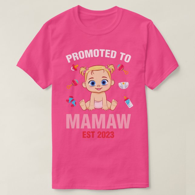 Cute Baby Promoted To Mamaw Est 2023 Birthday T-Shirt (Design Front)