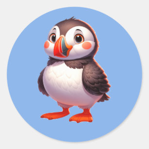 Cute Baby Puffin Papageia diving bird penguin Classic Round Sticker