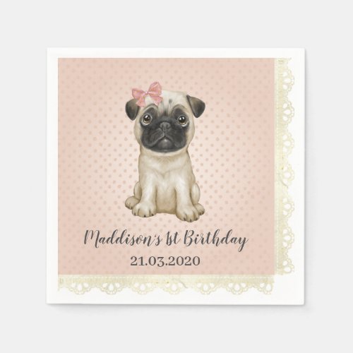 Cute Baby Pug Birthday Napkins