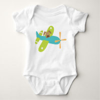 Cute Baby Puppy Dog in Airplane Baby Bodysuit