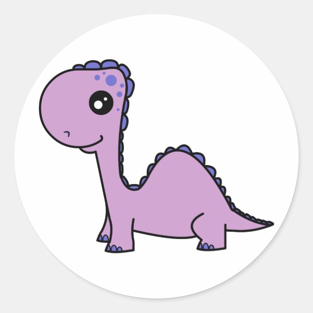Cute Baby Purple Dinosaur Classic Round Sticker (Front)