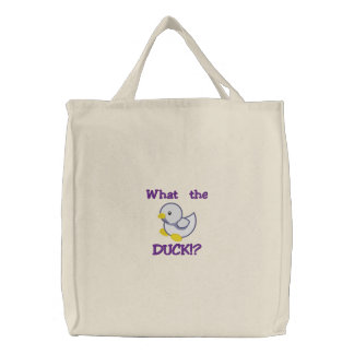 Cute Baby Purple Duck, What the DUCK!? Embroidered Tote Bag
