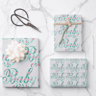 Cute Baby Quote Pink & Blue Flowers Baby Shower Wrapping Paper Sheets