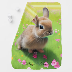 Cute baby rabbit in a flower meadow blanket