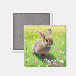 Cute baby rabbit in a flower meadow magnet