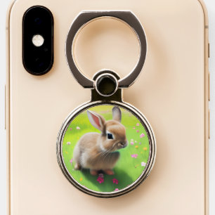 Cute baby rabbit in a flower meadow phone ring stand