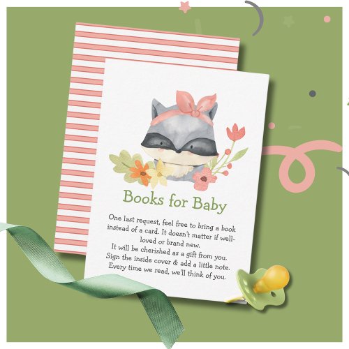 Cute Baby Raccoon Baby Shower  Books For Baby Enclosure Card