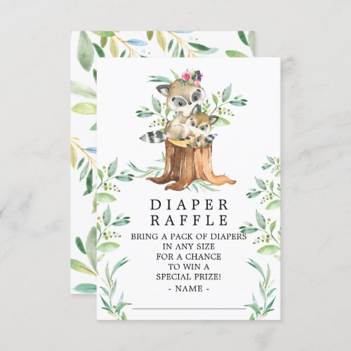 Cute Baby Raccoon Baby Shower Diaper Raffle Ticket Enclosure Card