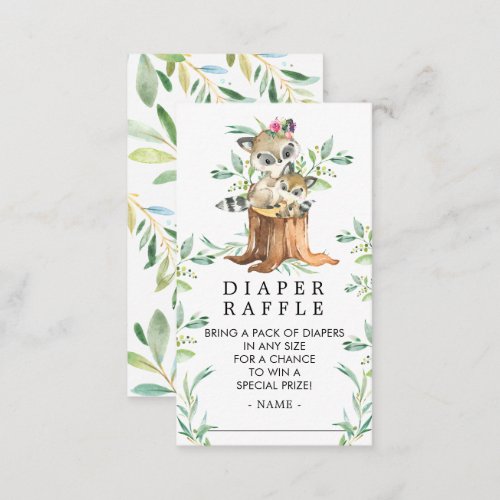Cute Baby Raccoon Baby Shower Diaper Raffle Ticket Enclosure Card