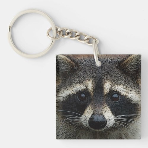 Cute Baby Raccoon Face Close Up with Pretty Eyes Keychain