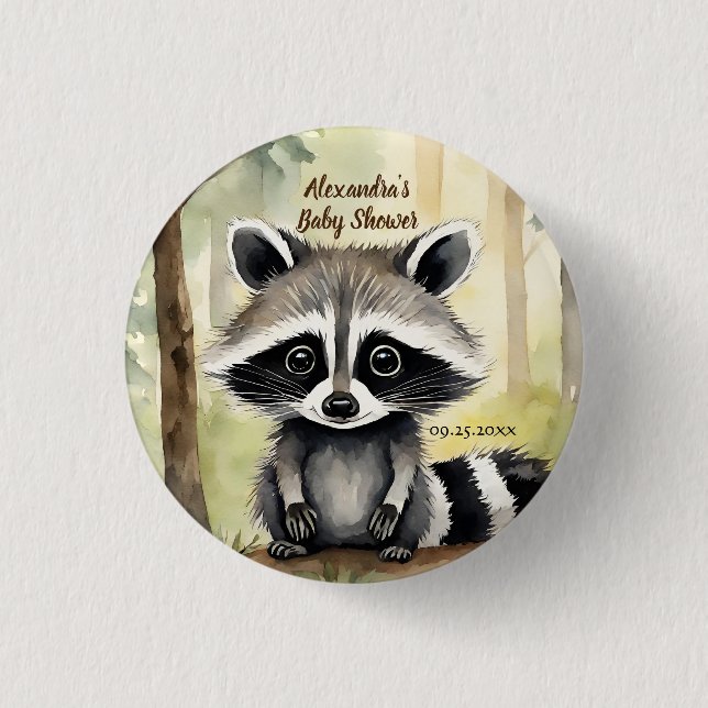 Cute Baby Raccoon Gender Neutral Baby Shower Button (Front)