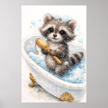 Cute Baby Raccoon in Bubble Bath