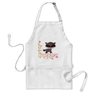 Cute Baby Raccoon with Flowers Adult Apron