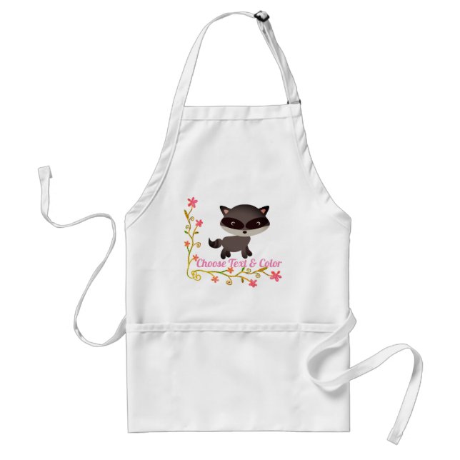 Cute Baby Raccoon with Flowers Adult Apron (Front)