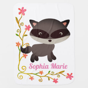 Cute Baby Raccoon with Flowers Blanket