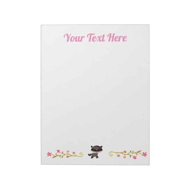 Cute Baby Raccoon with Flowers Notepad (Rotated)