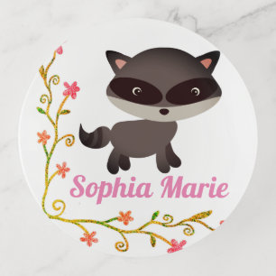 Cute Baby Raccoon with Flowers Trinket Tray