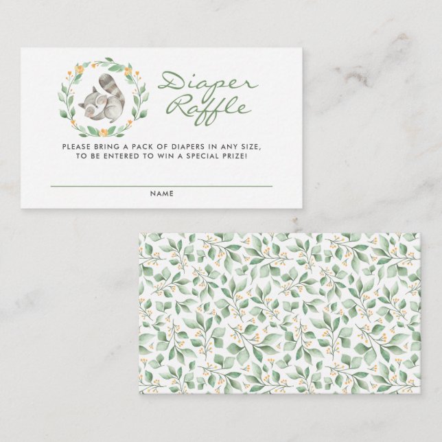Cute Baby Raccoon Wreath Baby Shower Diaper Raffle Enclosure Card (Front/Back)
