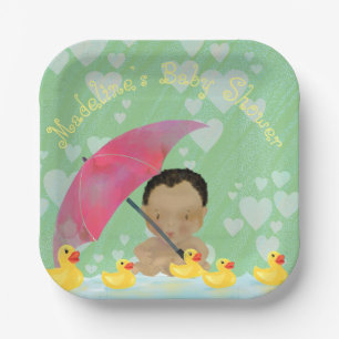 Cute Baby Rain Rubber Ducky’s Umbrella Baby Shower Paper Plates