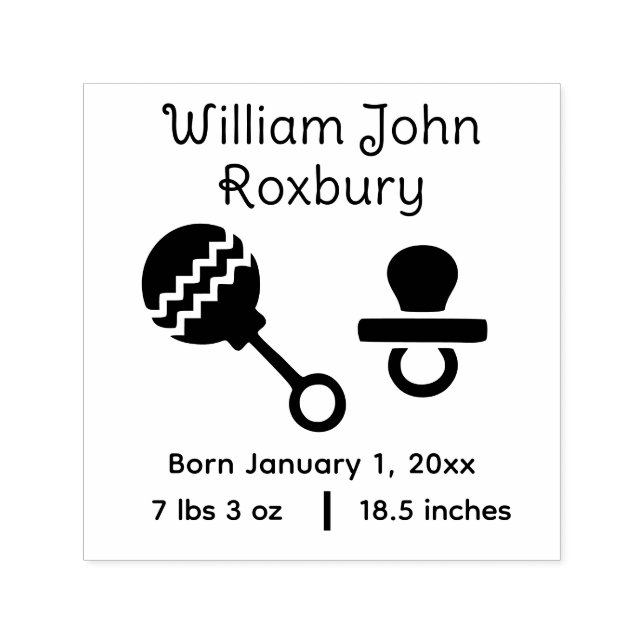 Cute Baby Rattle & Pacifier Birth Announcement #2 Self-inking Stamp (Design)
