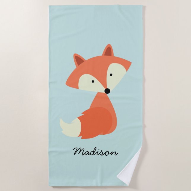 Cute Baby Red Fox Beach Towel (Front)