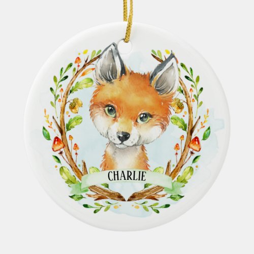 Cute Baby Red Fox Ceramic Ornament