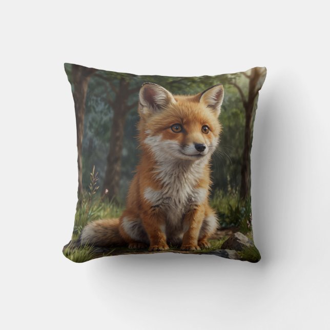 Cute baby red fox cottage garden  throw pillow (Front)
