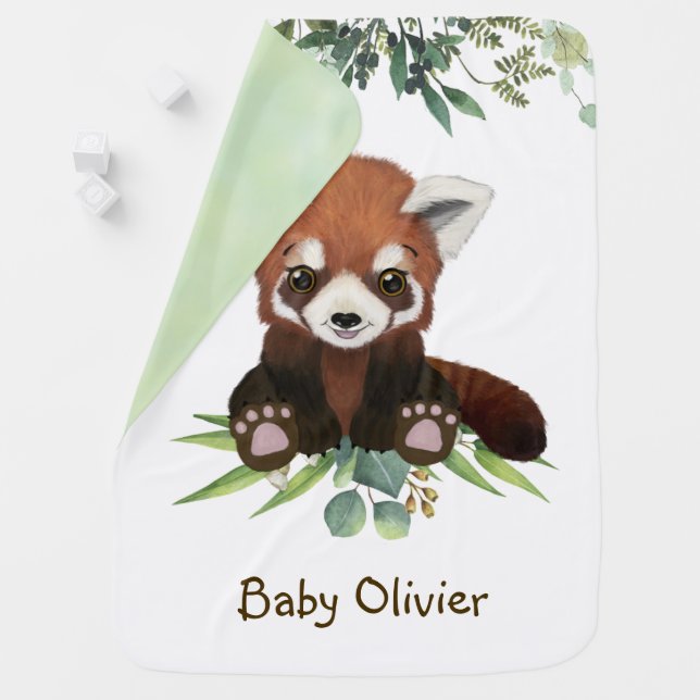 Cute Baby Red Panda Bear Personalized Blanket (In Situ)