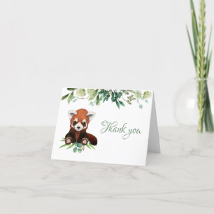 Cute Baby Red Panda Greenery Baby Shower Letterpress Thank You Card