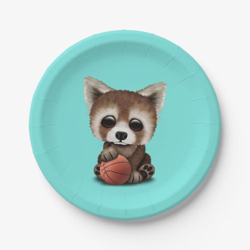 Cute Baby Red Panda Playing With Basketball Paper Plates